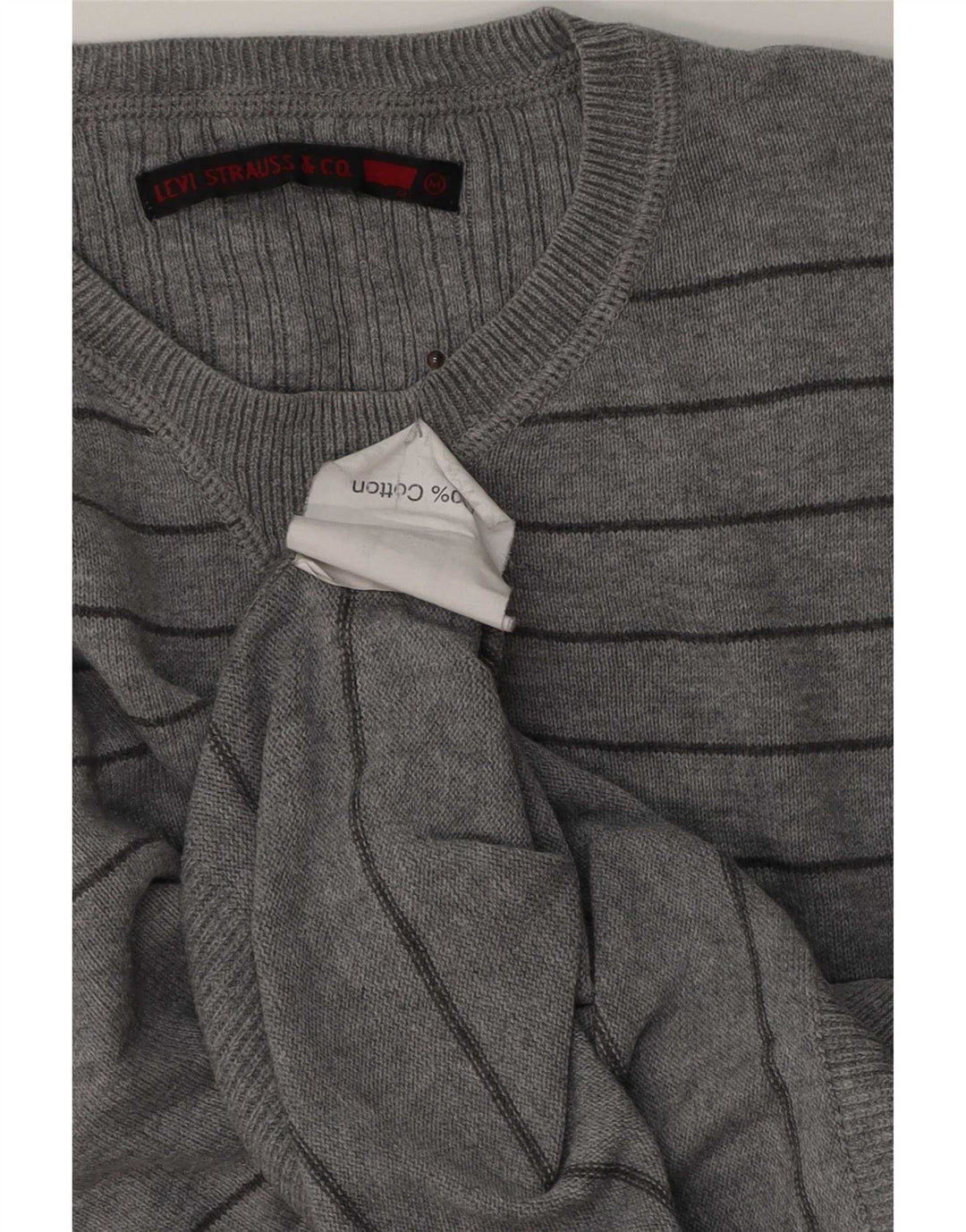 Levi's Herren-Pullover mit Rundhalsausschnitt, mittelgrau, gestreift, Baumwolle
