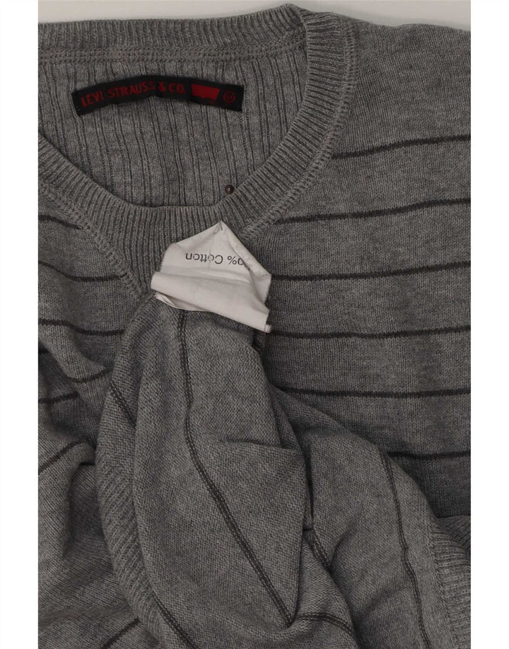 Levi's Herren-Pullover mit Rundhalsausschnitt, mittelgrau, gestreift, Baumwolle