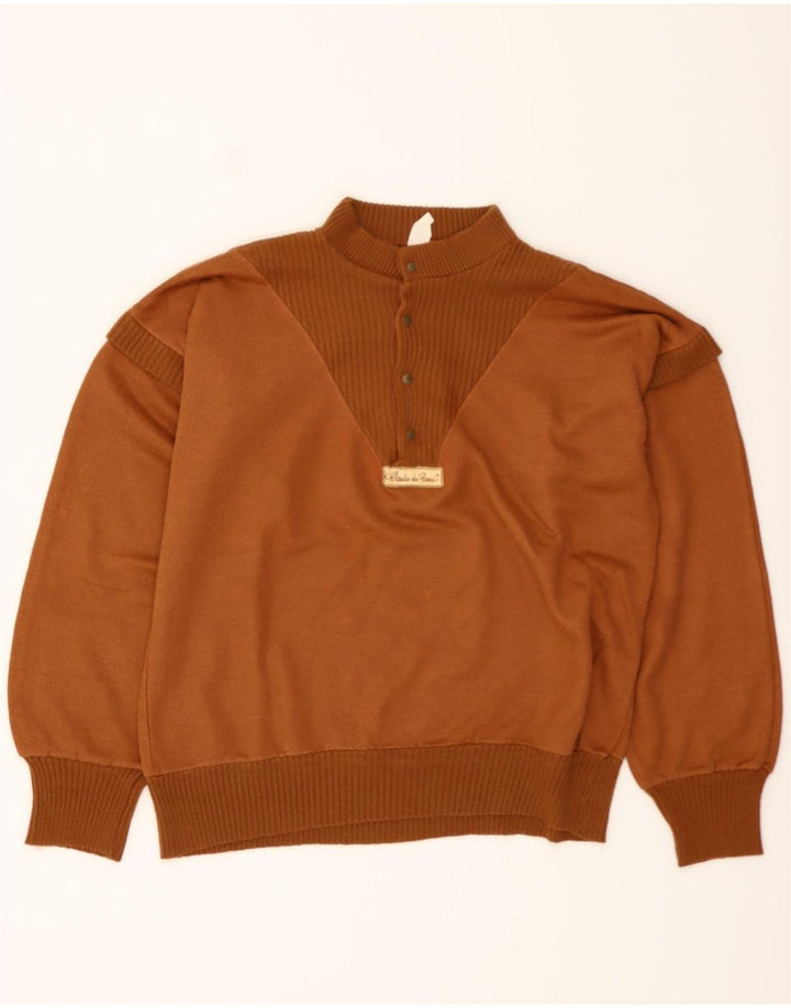 CLAUDE DE PIERRE Mens Button Neck Jumper Sweater Medium Brown Cotton Vintage Claude De Pierre and Second-Hand Claude De Pierre from Messina Hembry 