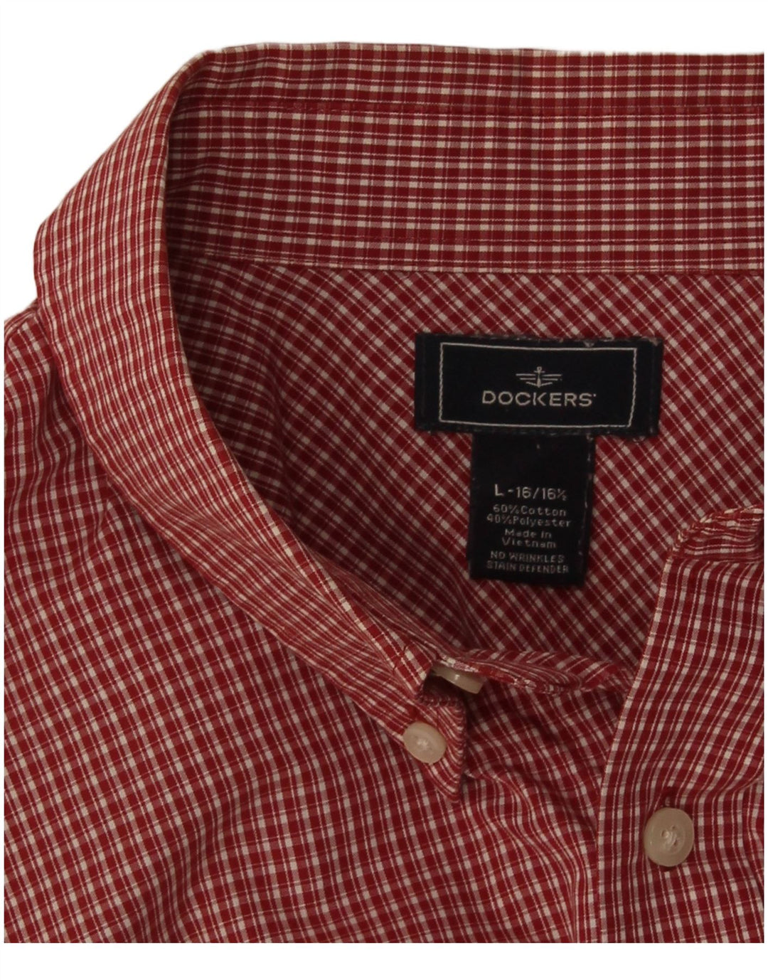 Dockers Herren-Hemd, kurzärmelig, normale Passform, Größe 16 1/2, Größe L, rote Baumwolle