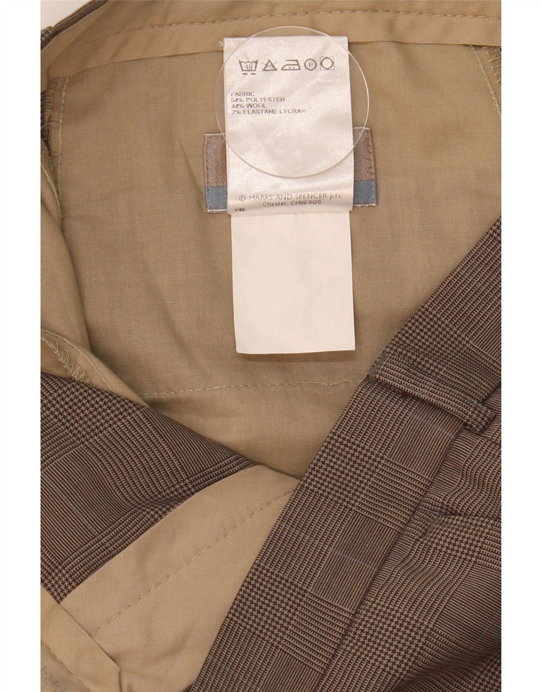 Marks & Spencer Herren-Anzughose mit Pegged-Anzug, W34 L31, braun kariertes Polyester