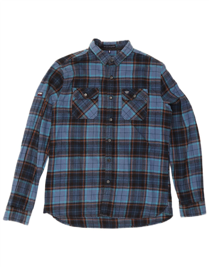 Superdry Herren-Flanellhemd XL, marineblau, kariert, Baumwolle