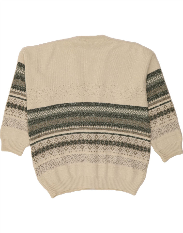 CANDA Mens Cardigan Sweater XL White Fair Isle Acrylic Vintage Canda and Second-Hand Canda from Messina Hembry 