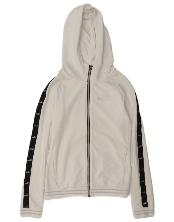 Puma Womens Graphic Zip Hoodie Sweater UK 10 Small Weiße Colourblock-Baumwolle