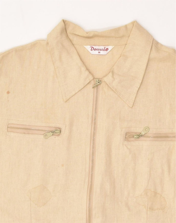 VINTAGE Womens Sleeveless Shirt UK 12 Medium Beige Linen | Vintage Vintage | Thrift | Second-Hand Vintage | Used Clothing | Messina Hembry 