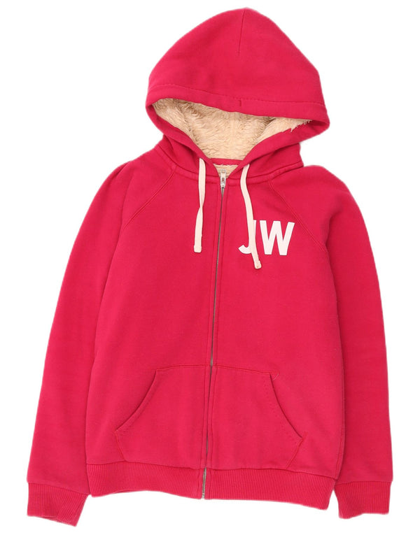 Jack Wills Damen-Kapuzenpullover mit Grafik, übergroß, mit Reißverschluss, Gr. 10, Rosa