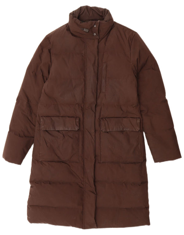 Aspesi Wattierter Damenmantel mit Kapuze, UK 14, mittelbraunes Nylon