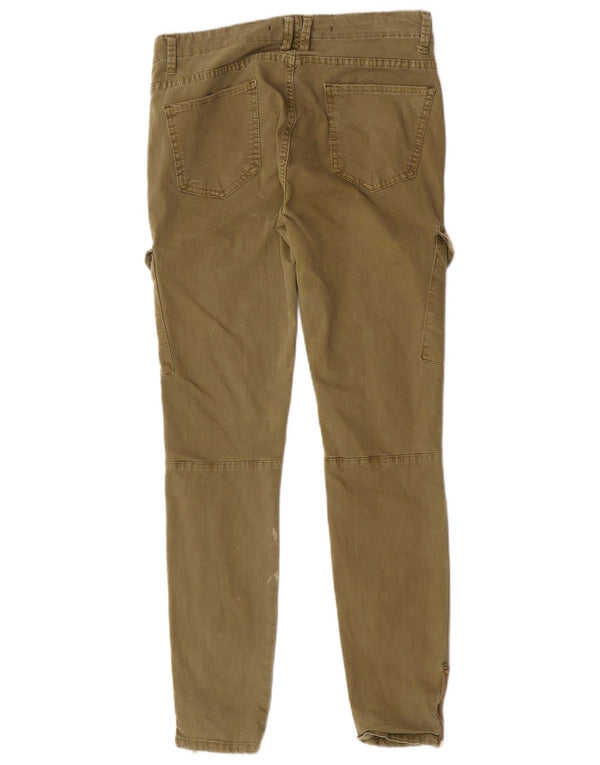 Zara Damen Slim Cargohose EU 42 Large W32 L29 Khaki Baumwolle
