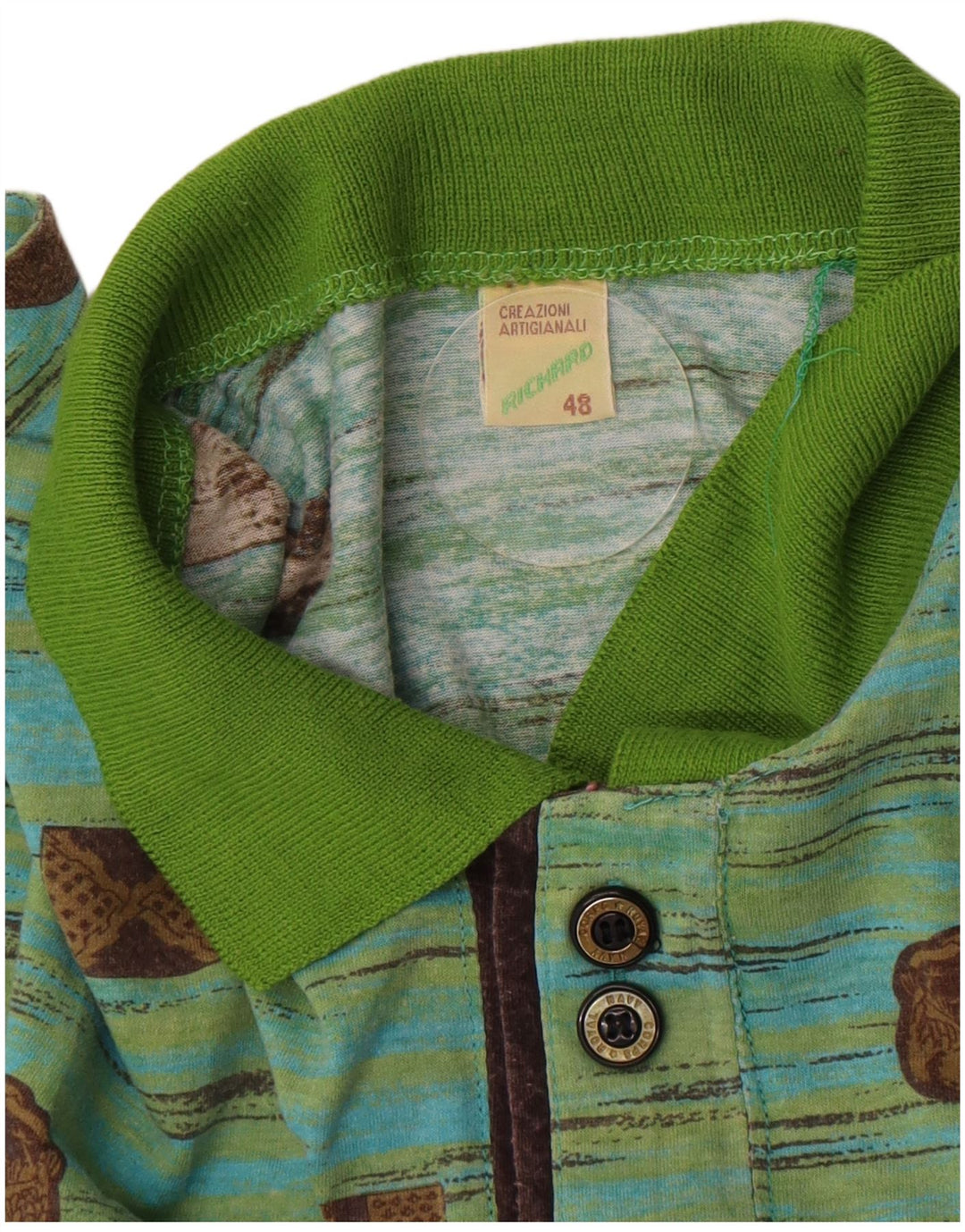 Vintage Herren Poloshirt IT 48 Mittelgrüne geometrische Baumwolle