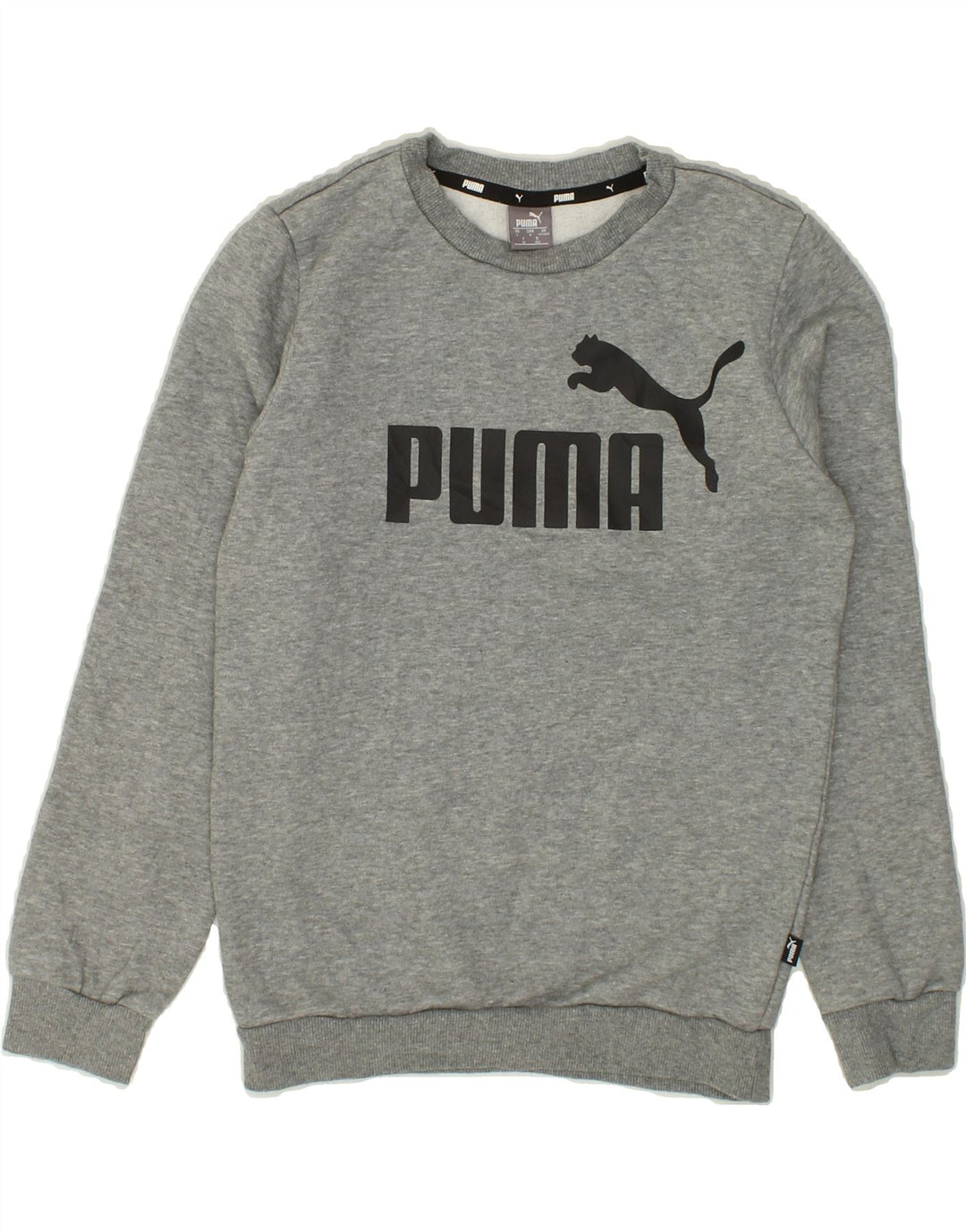 PUMA Boys Graphic Sweatshirt Jumper 11-12 Years Grey Cotton Vintage Puma and Second-Hand Puma from Messina Hembry 