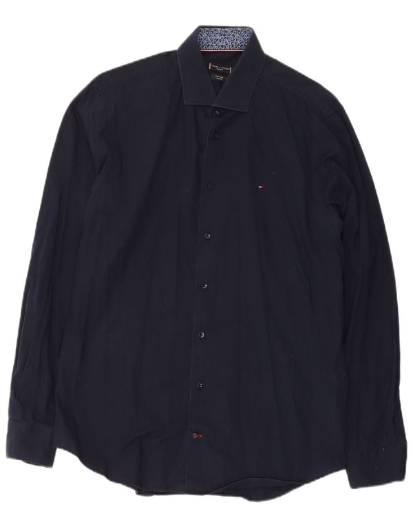 Tommy Hilfiger Herren-Hemd, pflegeleicht, schmale Passform, Größe 41 16, mittleres Marineblau