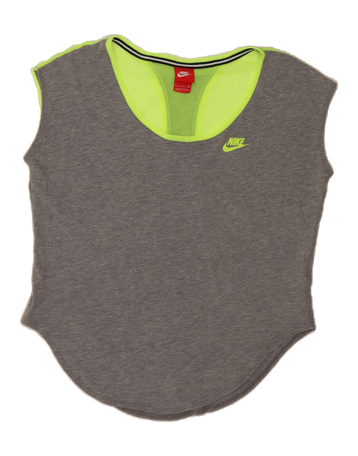 NIKE Womens Oversized Vest Top UK 10 Small Grey Colourblock Modal Vintage Nike and Second-Hand Nike from Messina Hembry 