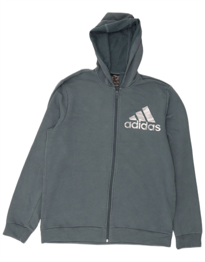 Adidas Herren Graphic Zip Hoodie Pullover Mittelblaue Baumwolle