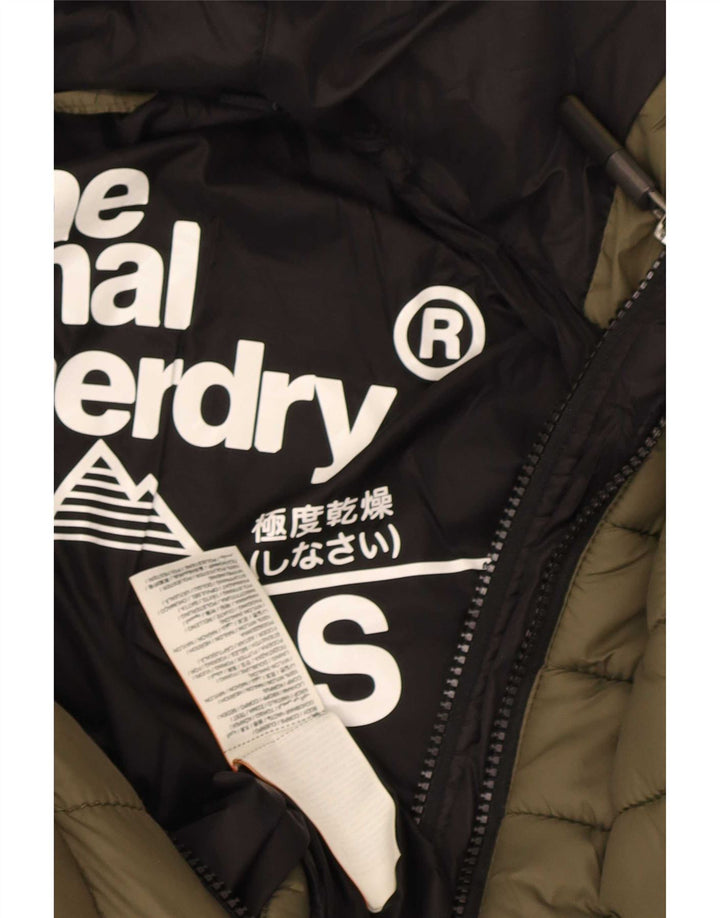 Superdry Wattierte Jacke mit Kapuze für Damen, UK 10, Small, Khaki, Nylon