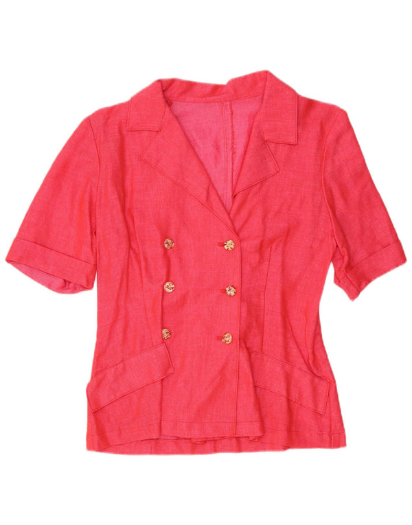 Vintage Damen Kurzarm-Zweireiher-Cardigan-Oberteil UK 10 Small Pink