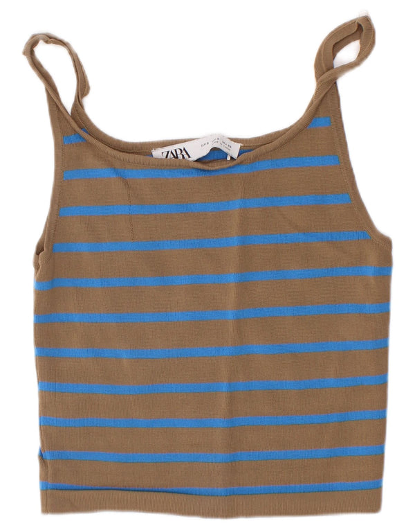 Zara Damen Crop Cami Top UK 8 Kleine braun gestreifte Viskose
