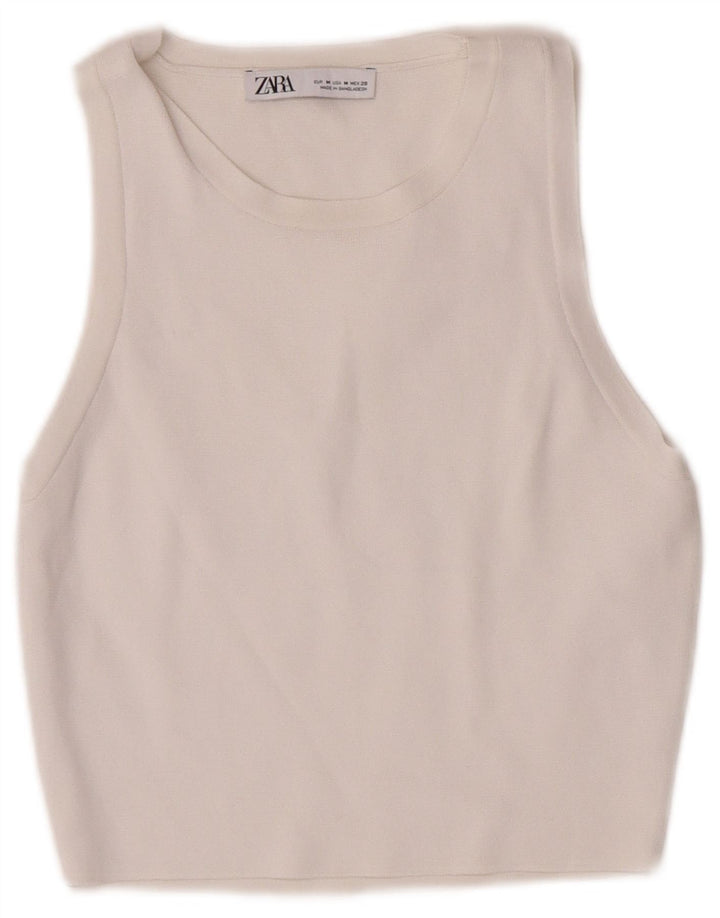 Zara Damen Crop Vest Top UK 12 Mittelweiße Viskose