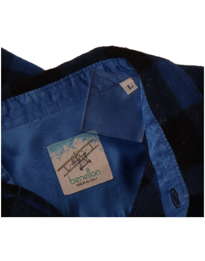 BENETTON Herren-Lumberjack-Flanellhemd, großes blaues Gingham-Muster