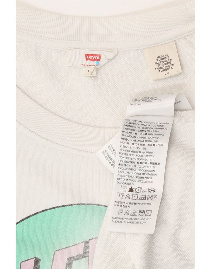 Levi's Damen Grafik-Sweatshirt-Pullover UK 16 Large Weiße Baumwolle