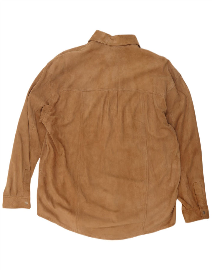 Vintage Damen Übergroßes Overshirt Wildlederhemd UK 16 Großes beiges Leder