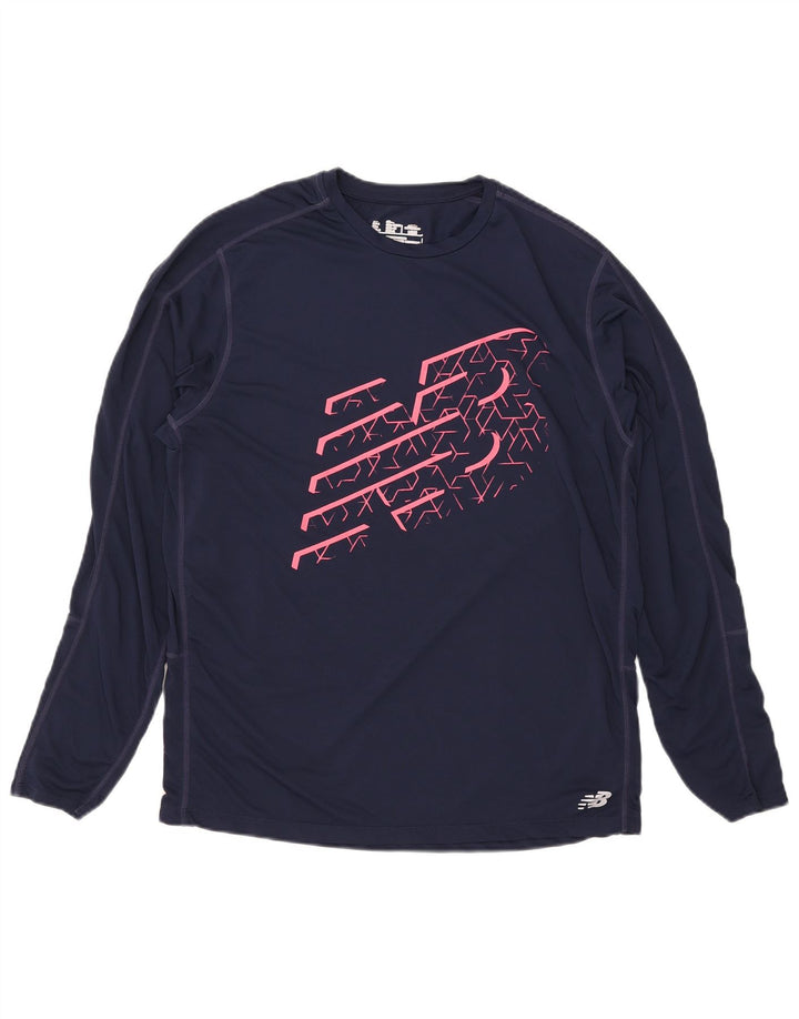 New Balance Herren Grafik-Top, langärmelig, groß, Marineblau, Polyester
