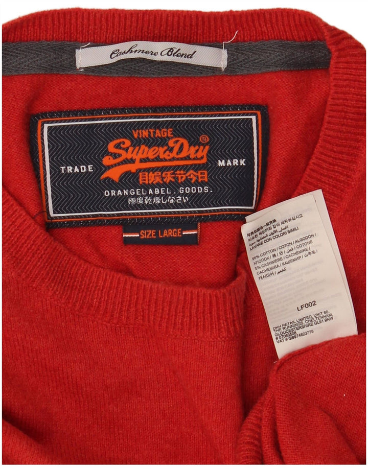 Superdry Herren-Pullover mit Rundhalsausschnitt, Größe L, aus roter Baumwolle