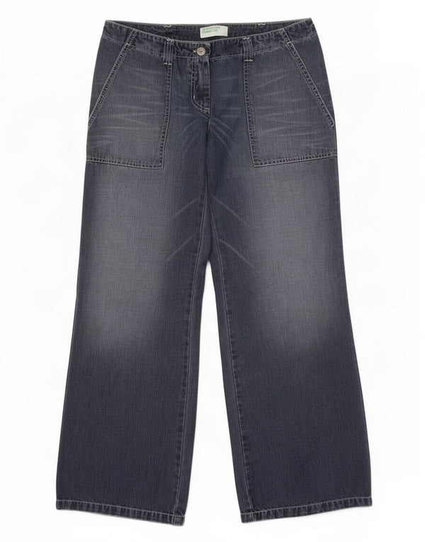Benetton Damen Jeans mit weitem Bein IT 44 Mittel W30 L34 Marineblaue Baumwolle