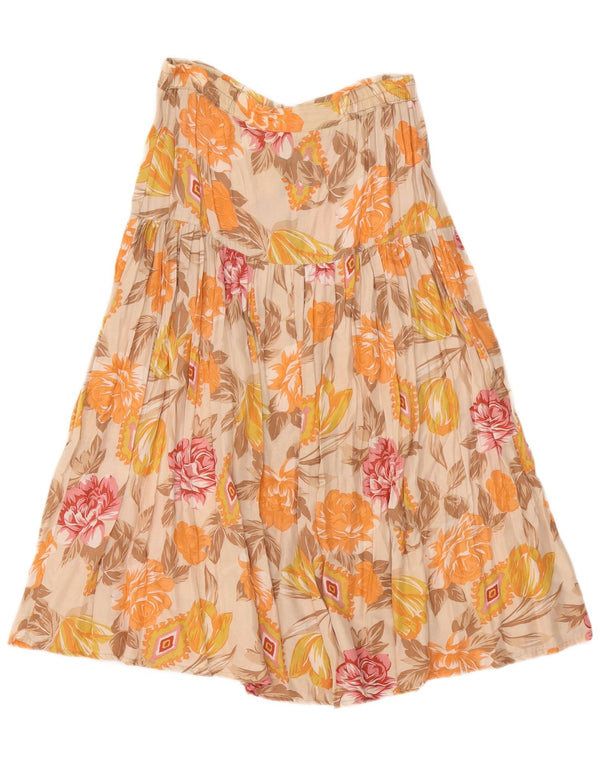 Vintage Damen A-Linienrock mit hoher Taille, groß, W32, beige, florale Viskose