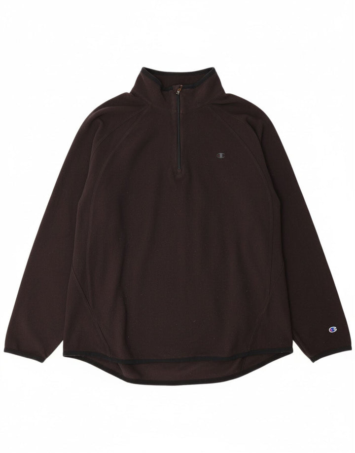 CHAMPION Mens Zip Neck Fleece Jumper XL Black Polyester