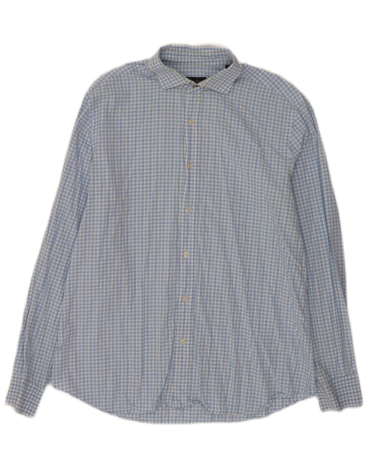 Massimo Dutti Herren-Hemd mit lässiger Passform, XL, blau, Gingham-Baumwolle