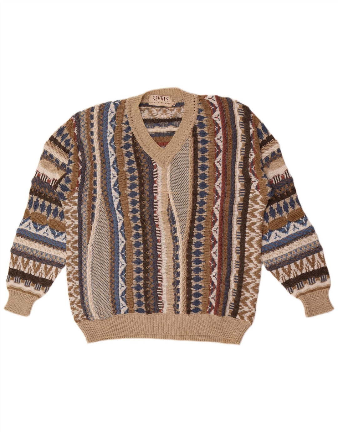 Sevres Herren-Pullover mit V-Ausschnitt IT 50 Medium Mehrfarbig Geometrisch