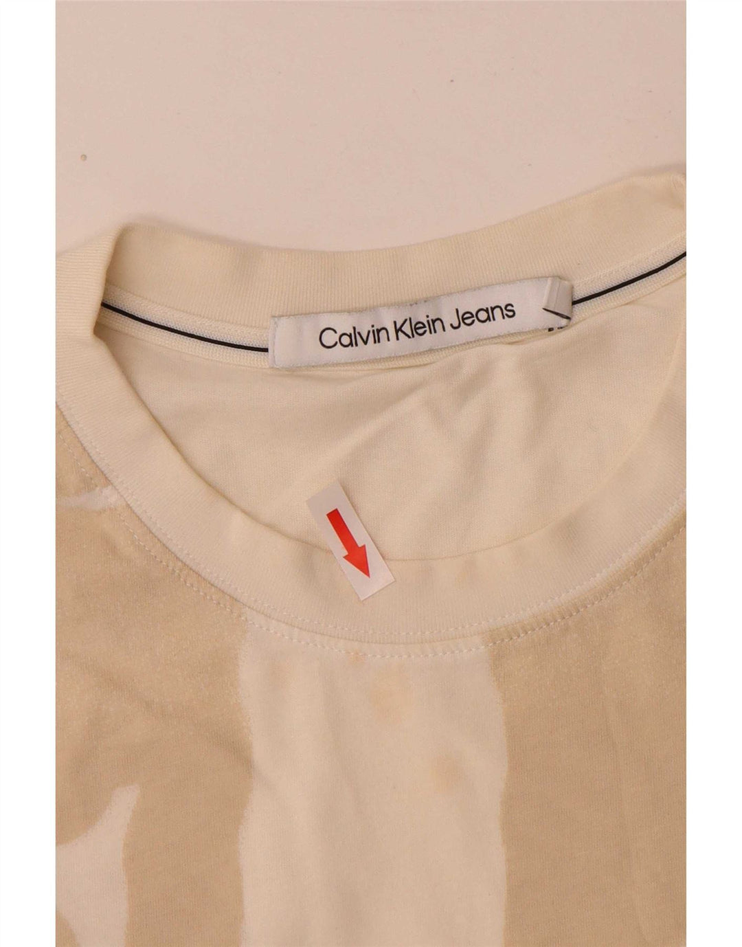Calvin Klein Jeans Herren-T-Shirt mit Grafik, Medium, cremefarbene Baumwolle