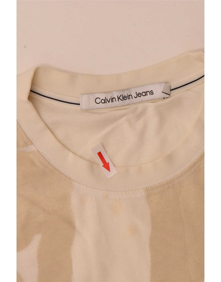 Calvin Klein Jeans Herren-T-Shirt mit Grafik, Medium, cremefarbene Baumwolle