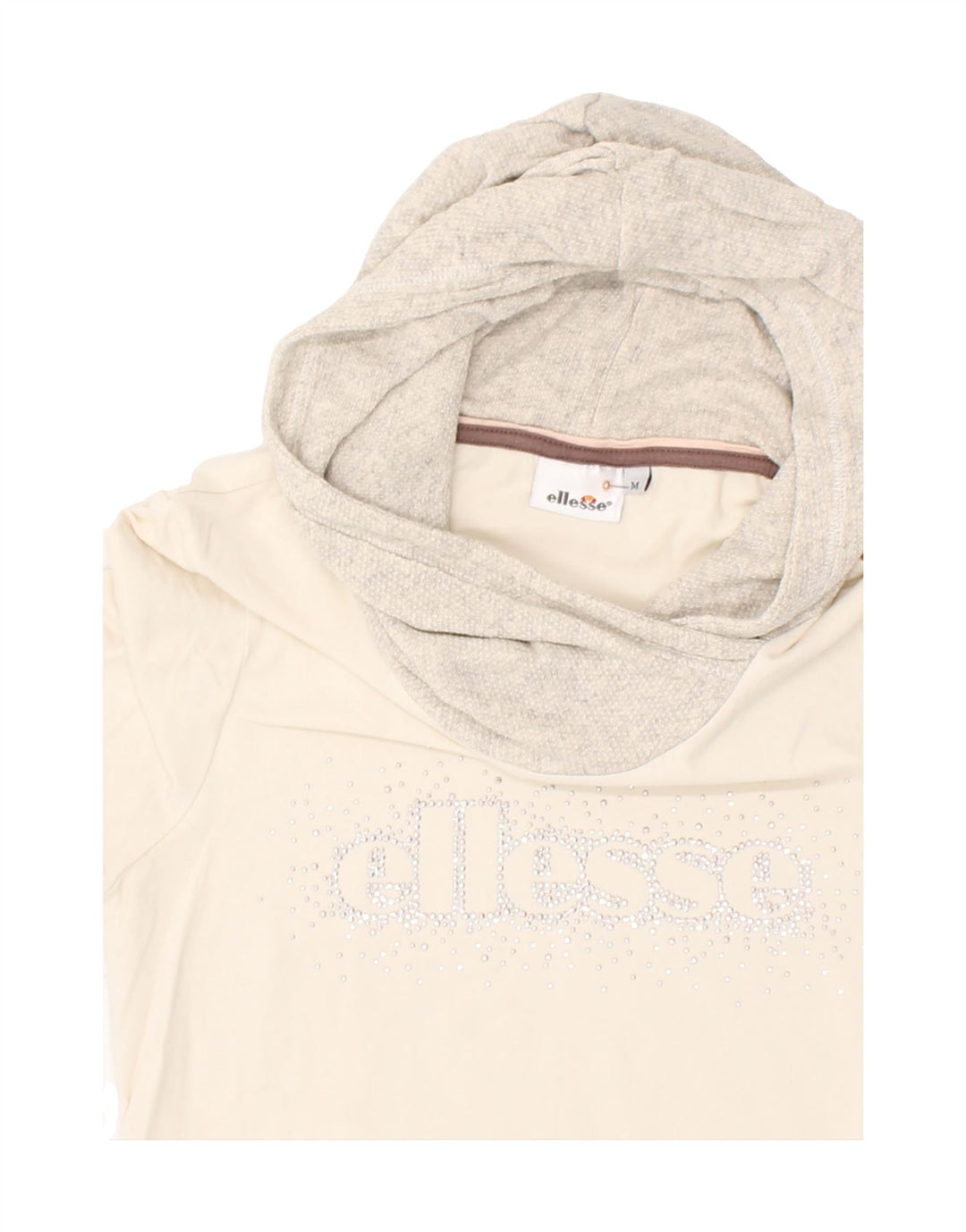 ELLESSE Womens Hooded Top Long Sleeve UK 12 Medium Off White Cotton Vintage Ellesse and Second-Hand Ellesse from Messina Hembry 