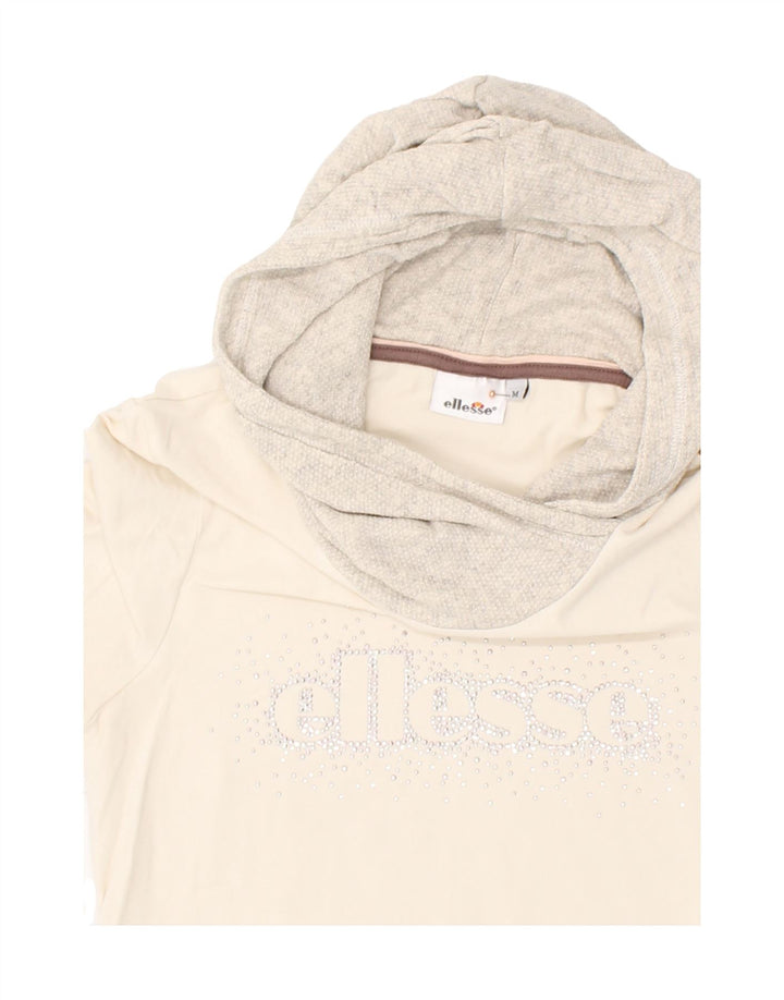 ELLESSE Womens Hooded Top Long Sleeve UK 12 Medium Off White Cotton Vintage Ellesse and Second-Hand Ellesse from Messina Hembry 