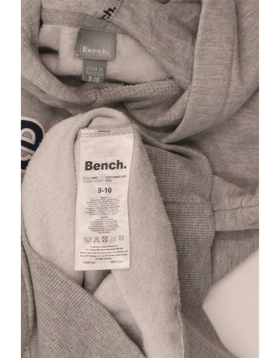 Bench Kapuzenpullover mit Grafik für Jungen, 9–10 Jahre, graue Baumwolle