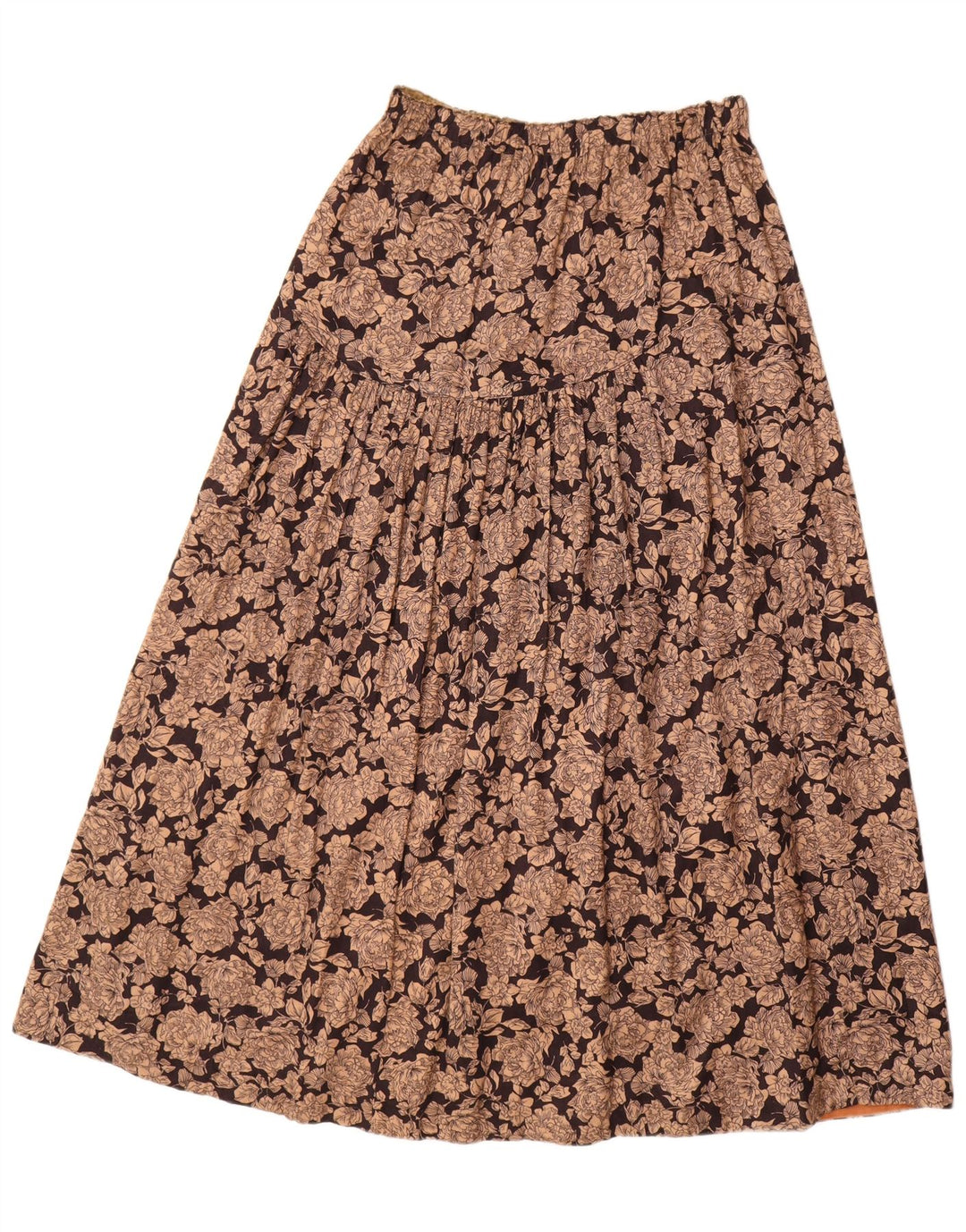 VINTAGE Damen-A-Linien-Rock, mittelgroß, W30, braun geblümte Viskose