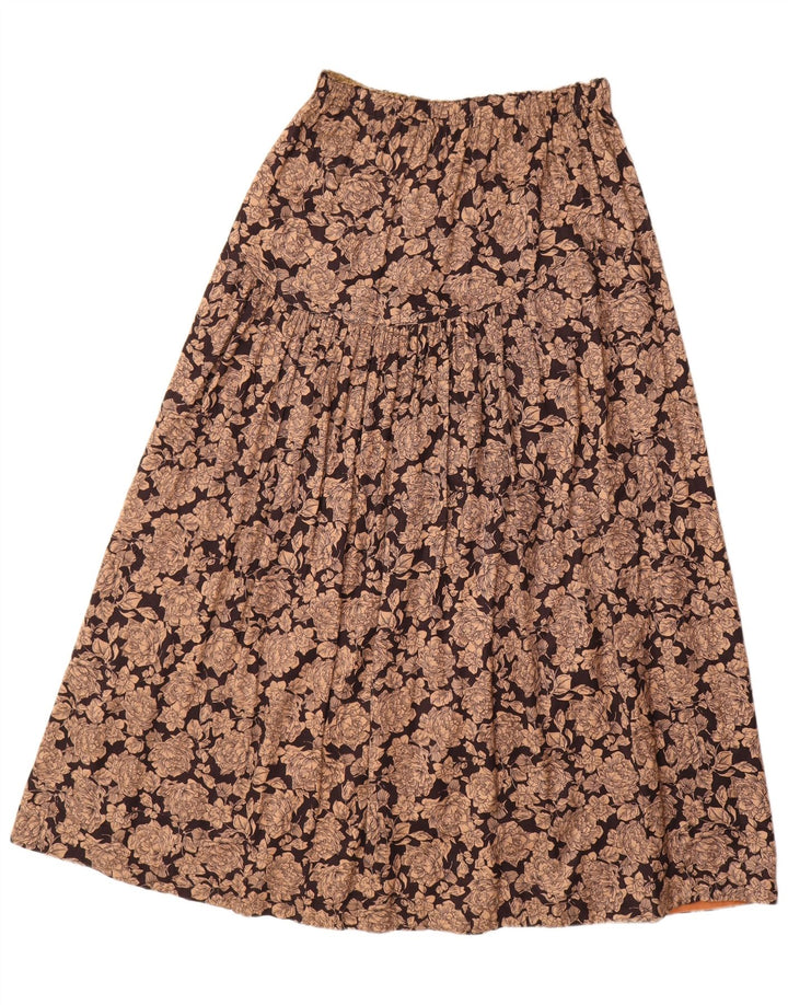 VINTAGE Damen-A-Linien-Rock, mittelgroß, W30, braun geblümte Viskose