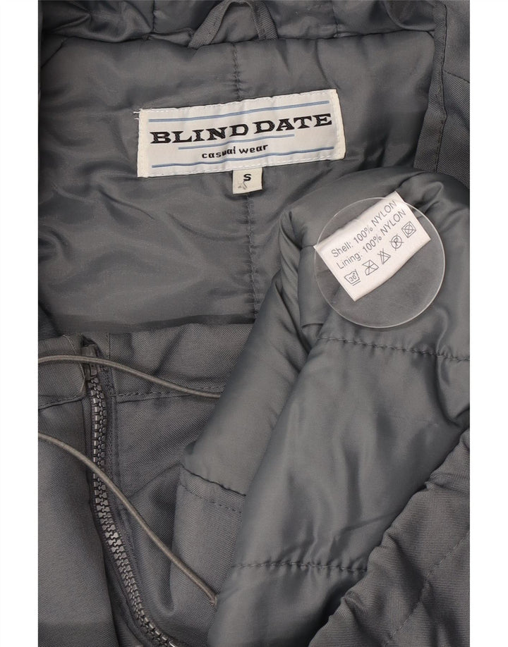 Vintage Damen-Windbreaker-Jacke mit Kapuze, übergroß, UK 10, kleines graues Nylon