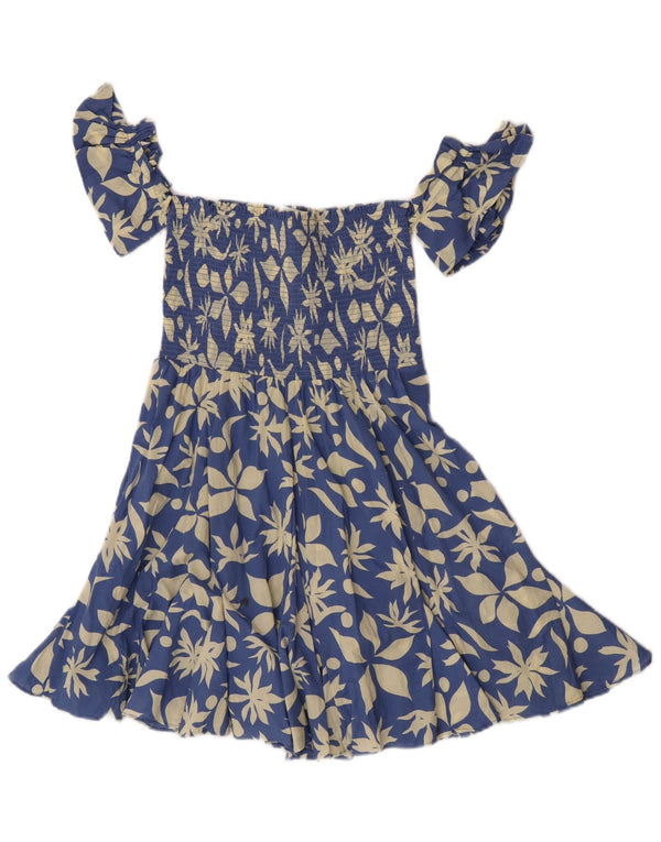 Kurzes, schulterfreies Damenkleid von Zara, UK 4 XS, blau geblümt, Baumwolle