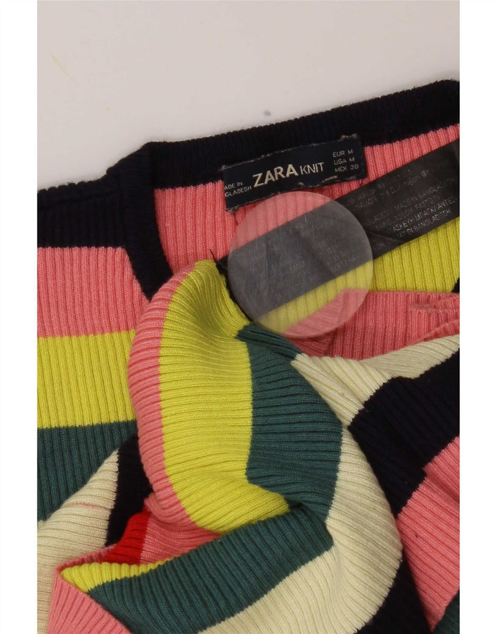 Zara Damen T-Shirt Top UK 12 Medium Mehrfarbig gestreift Viskose
