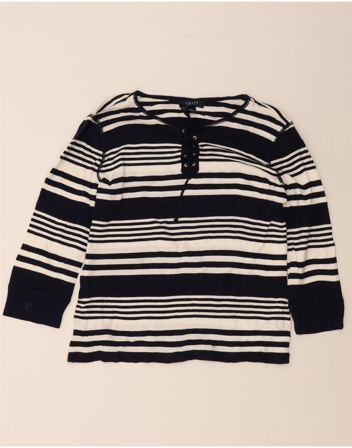 CHAPS Womens Top 3/4 Sleeve UK 14 Large Navy Blue Striped Cotton Vintage Chaps and Second-Hand Chaps from Messina Hembry 