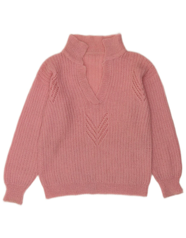 Vintage Damen Rollkragenpullover Pullover UK 14 Groß Rosa