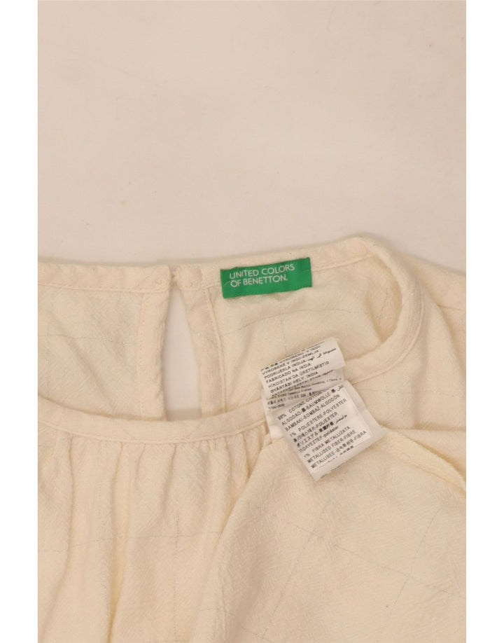 Benetton Mädchen-Blusenoberteil mit Rüschen vorne, 11–12 Jahre, 2XL, gebrochenes Weiß, kariert