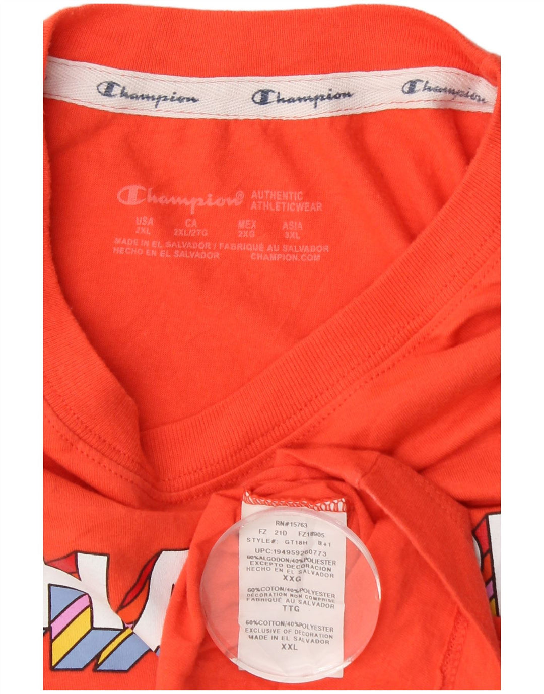 CHAMPION Damen Grafik-T-Shirt-Oberteil UK 20 2XL Orange Baumwolle