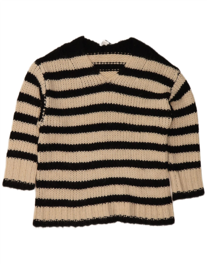 ZARA Womens Oversized V-Neck Jumper Sweater UK 14 Medium Black Striped
