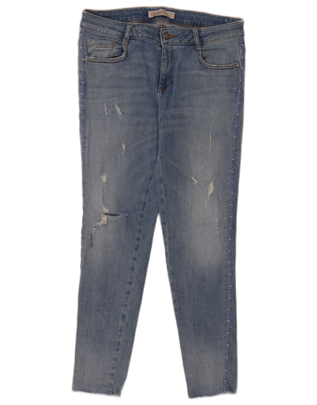 Zara Damen Distressed Skinny Jeans EU 38 Small W28 L27 Blaue Baumwolle