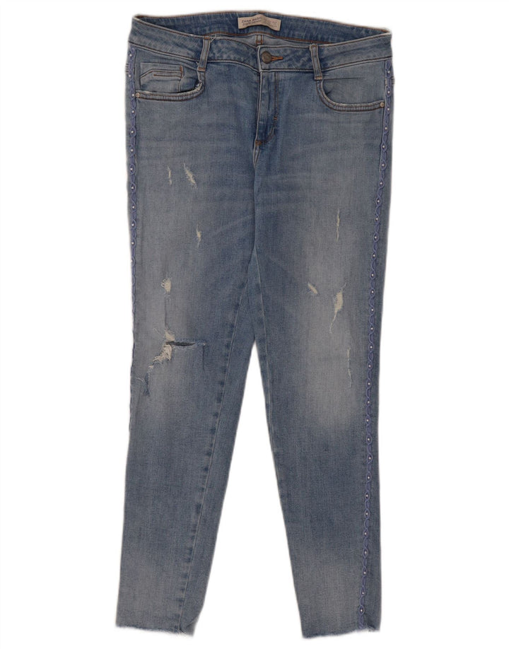 Zara Damen Distressed Skinny Jeans EU 38 Small W28 L27 Blaue Baumwolle
