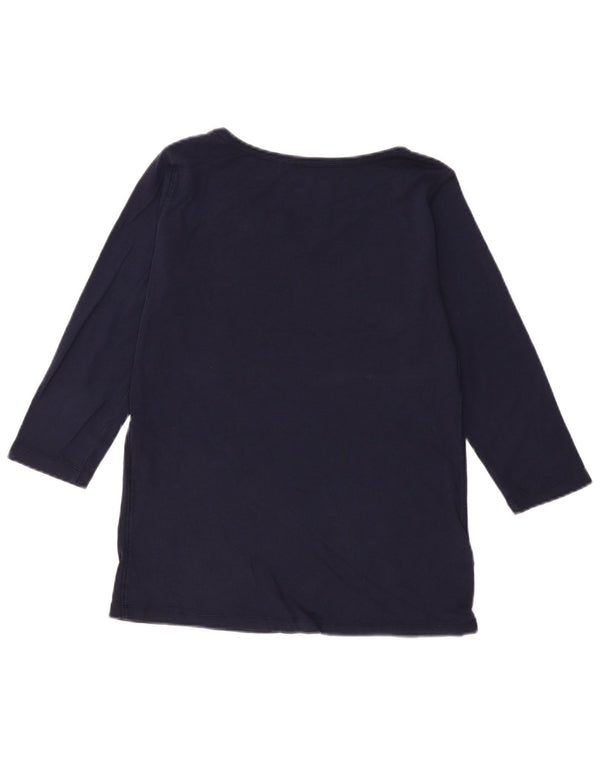 EDDIE BAUER Damen Top 3/4 Ärmel UK 16 Large Marineblau Baumwolle