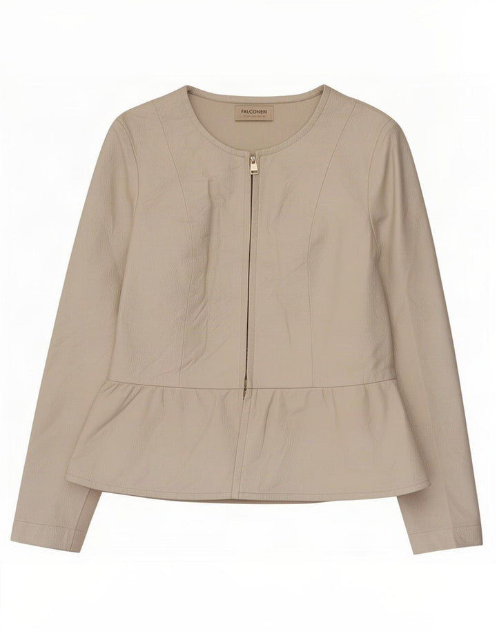 Falconeri Damen Lederjacke UK 14 Large Beige